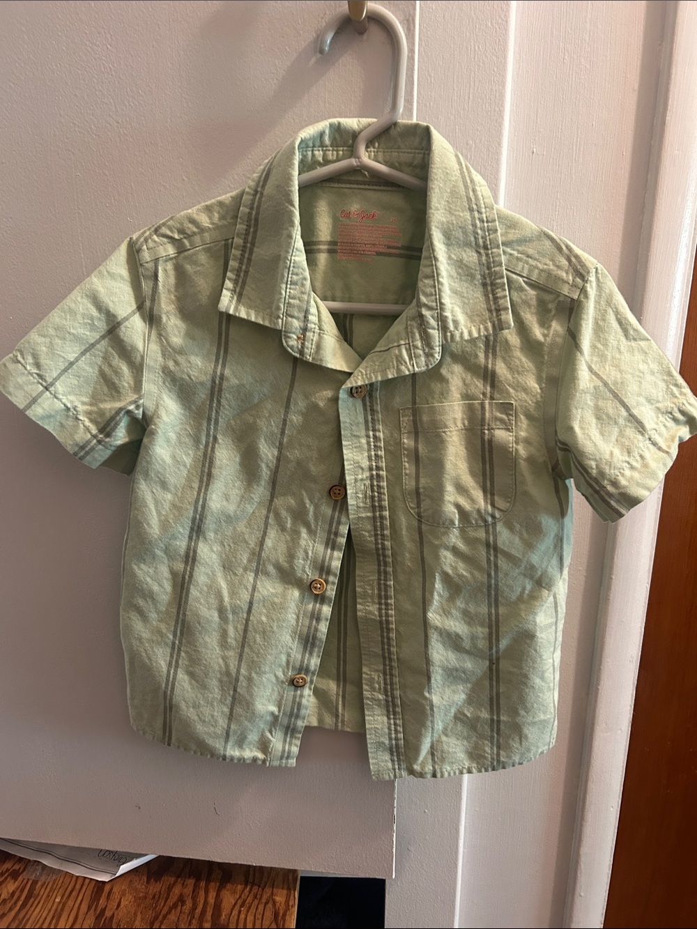 Cat & Jack Light Mint Green Striped Short Sleeve Button-Down Shirt